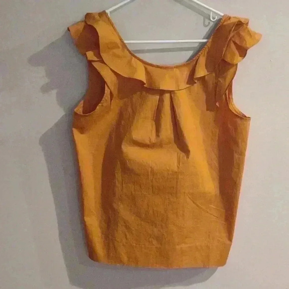 NWT Women's J.Crew ruffle trim tank top mustard color size 10 - Picture 1 of 4